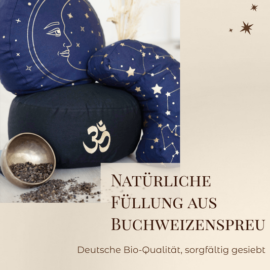Halbmondkissen "Sternenhimmel" aus 100% Bio-Baumwolle | Gefüllt mit natürlicher Buchweizenspreu