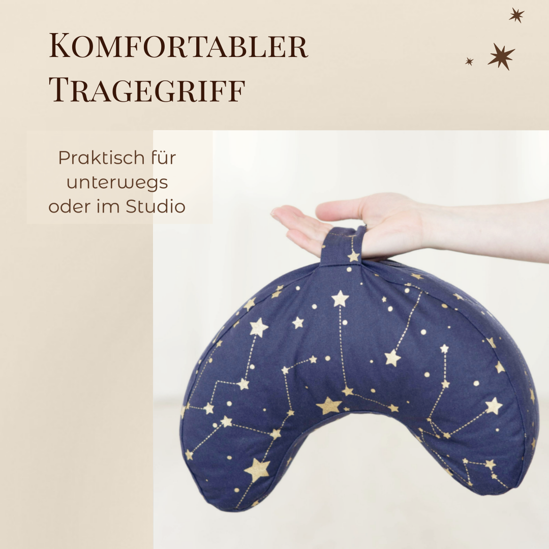 Halbmondkissen "Sternenhimmel" aus 100% Bio-Baumwolle | Gefüllt mit natürlicher Buchweizenspreu