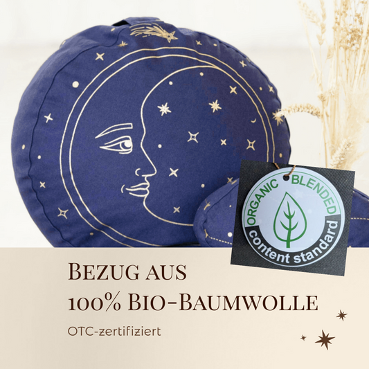 Meditationskissen "Mond" aus 100% Bio-Baumwolle | Natürliche Buchweizenspreu-Füllung | Ø34cm