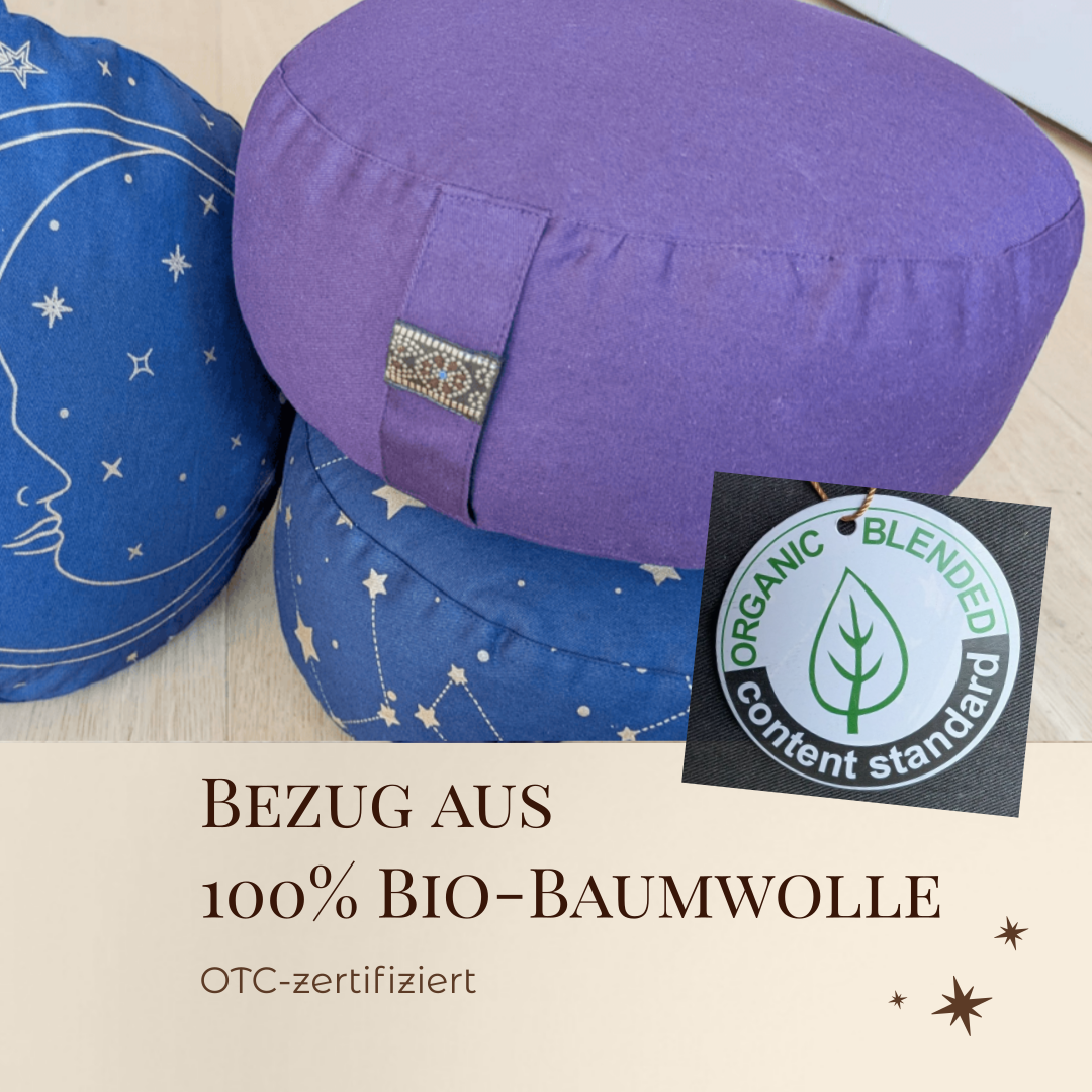 Meditationskissen Dunkelviolett | Bezug aus 100% Bio-Baumwolle | Gefüllt mit natürlicher Buchweizenspreu
