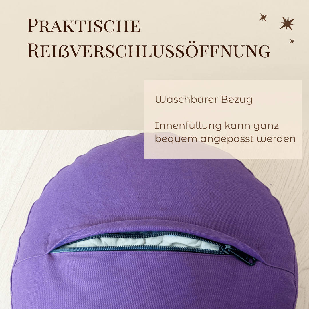 Meditationskissen Dunkelviolett | Bezug aus 100% Bio-Baumwolle | Gefüllt mit natürlicher Buchweizenspreu