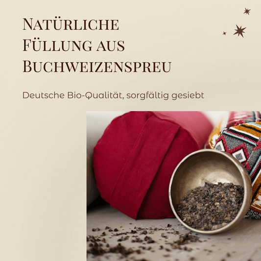 Yogabolster Aubergine | Bezug aus 100% Bio-Baumwolle | Natürliche Füllung aus Buchweizenspreu | Nachhaltiges Yogakissen | Mittelgroß: 63 x 17 cm
