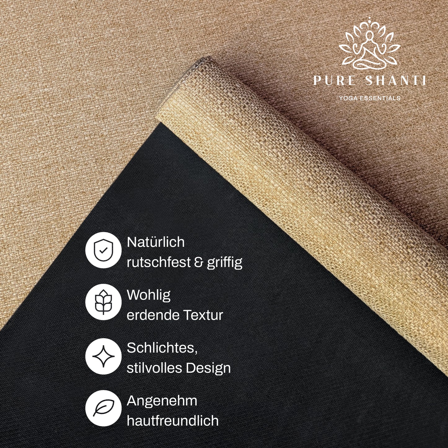 Yogamatte aus Jute & Naturkautschuk | Rutschfeste Jute Matte, robust und geruchsneutral | Angenehm hautfreundlich | 100% Naturmaterial | Inkl. Tragegurt