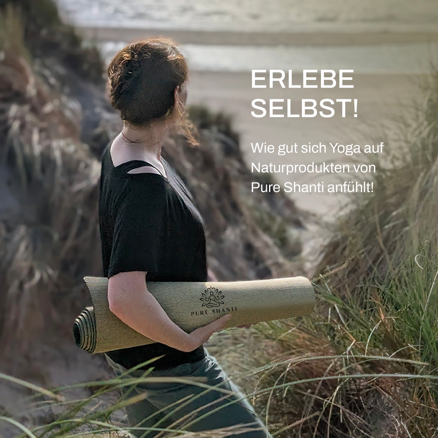 Yogamatte aus Jute & Naturkautschuk | Rutschfeste Jute Matte, robust und geruchsneutral | Angenehm hautfreundlich | 100% Naturmaterial | Inkl. Tragegurt