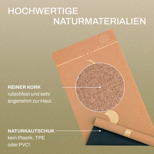 Yogamatte aus Kork & Naturkautschuk | Natürlich rutschfest, angenehm hautfreundlich & geruchsneutral | Inkl. Tragegurt | 183 x 61 cm