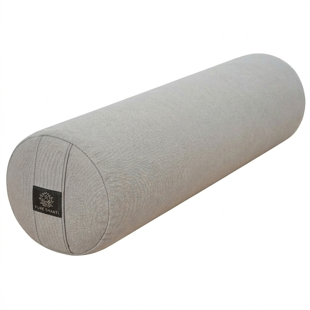 Yogabolster Hellgrau | Bezug aus 100% Bio-Baumwolle | Natürliche Füllung aus Buchweizenspreu | Nachhaltiges Yogakissen | Mittelgroß: 63 x 17 cm