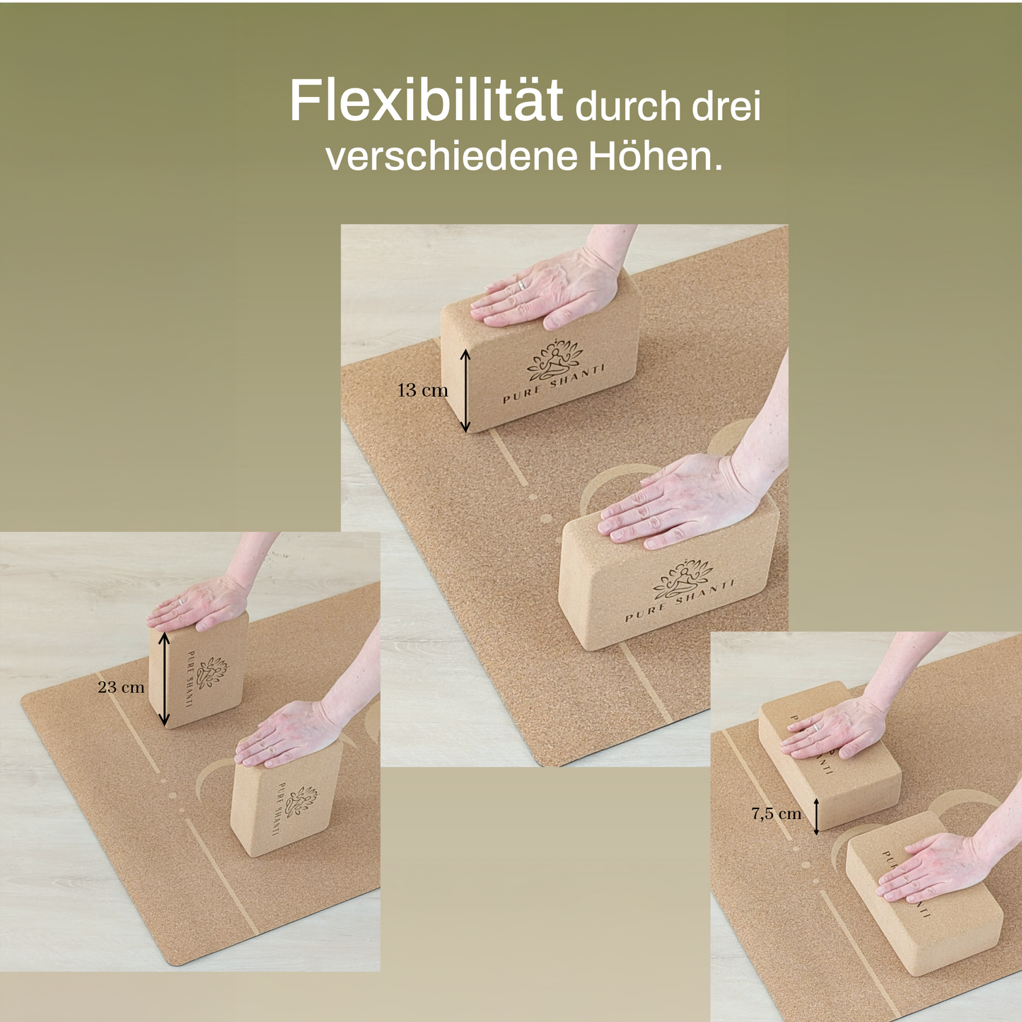 PURE SHANTI Yogablöcke aus Kork | 2er Set | 100% Naturmaterialien | 23 x 15 x 7,5 cm