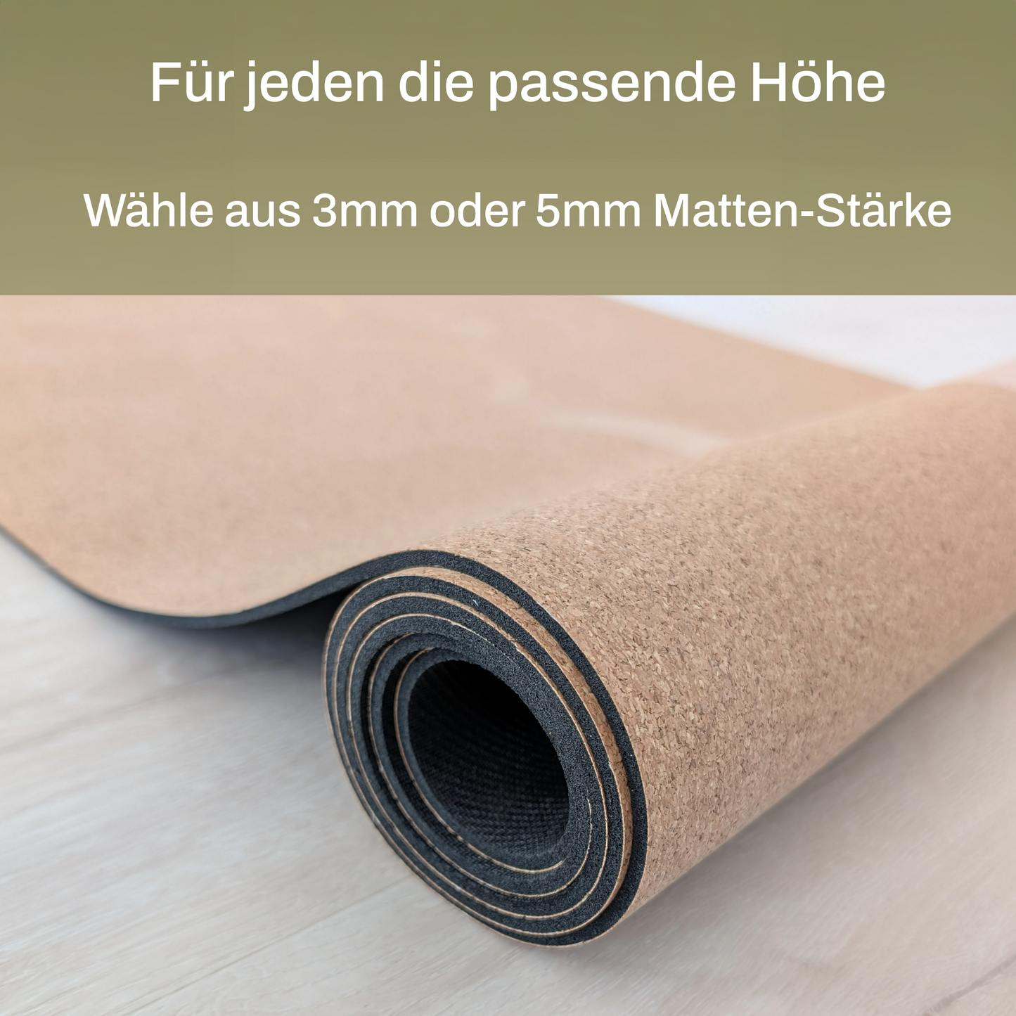 Yogamatte aus Kork | Natürlich rutschfest | Unterseite aus Naturkautschuk | 183 x 61 cm