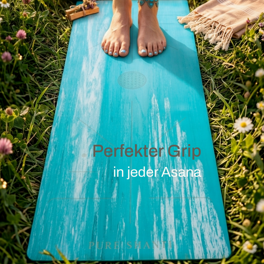 Yogamatte aus reinem Naturkautschuk | Perfekter Grip | Farbe: Ocean | Kostenloser Tragegurt | 183 x 64 cm | 4mm Dämpfung