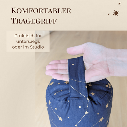 Yogabolster Sternenhimmel | Bezug aus 100% Bio-Baumwolle | Gefüllt mit natürlicher Buchweizenspreu | Reißverschluss zum Waschen und Nachfüllen