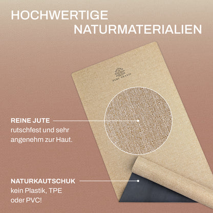 Yogamatte aus Jute & Naturkautschuk | Rutschfeste Jute Matte, robust und geruchsneutral | Angenehm hautfreundlich | 100% Naturmaterial | Inkl. Tragegurt