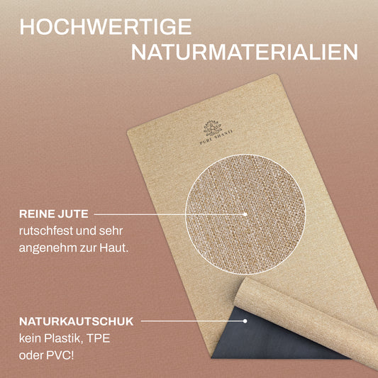 Yogamatte aus Jute & Naturkautschuk | Rutschfeste Jute Matte, robust und geruchsneutral | Angenehm hautfreundlich | 100% Naturmaterial | Inkl. Tragegurt