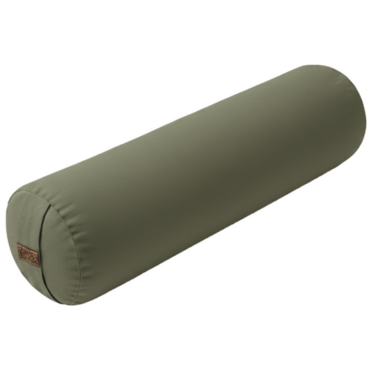 Yogabolster Olivgrün | Bezug aus 100% Bio-Baumwolle | Natürliche Füllung aus Buchweizenspreu | Nachhaltiges Yogakissen | 63 x 17 cm