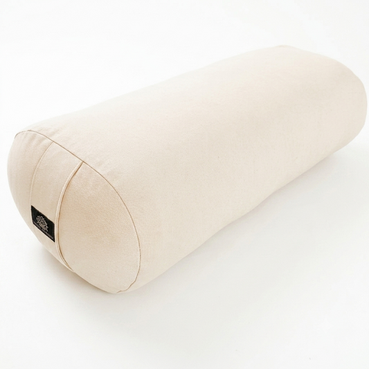 Großes Yogabolster Cremeweiß | Bezug aus 100% Bio-Baumwolle | Natürliche Kapok-Füllung | Nachhaltiges Yogakissen | Groß: 70 x 30 x 20 cm