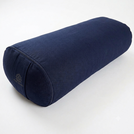 Großes Yogabolster Dunkelblau | Bezug aus 100% Bio-Baumwolle | Natürliche Kapok-Füllung | Nachhaltiges Yogakissen | Groß: 70 x 30 x 20 cm