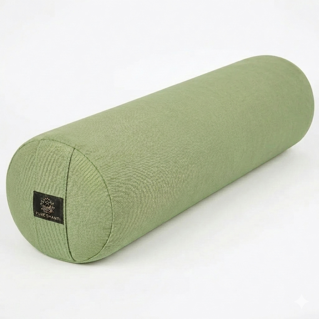 Yogabolster Lindgrün | Bezug aus 100% Bio-Baumwolle | Natürliche Füllung aus Buchweizenspreu | Nachhaltiges Yogakissen | 63 x 17 cm