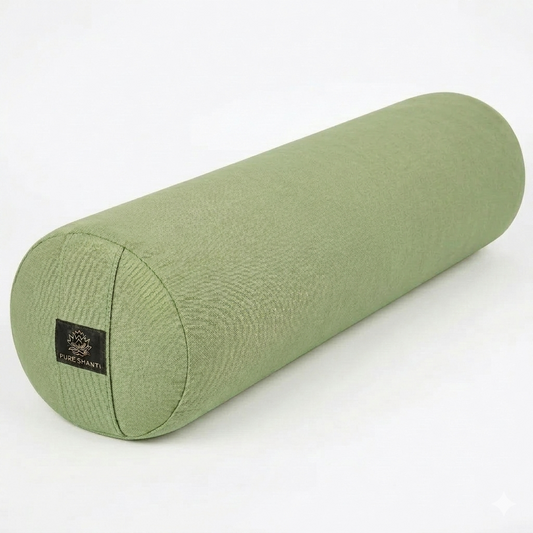 Yogabolster Lindgrün | Bezug aus 100% Bio-Baumwolle | Natürliche Füllung aus Buchweizenspreu | Nachhaltiges Yogakissen | 63 x 17 cm