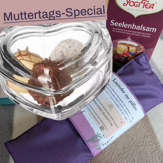 Geschenkbox zum Muttertag: PURE SHANTI Augenkissen, Herzdose von Leonardo, Yogi-Tee