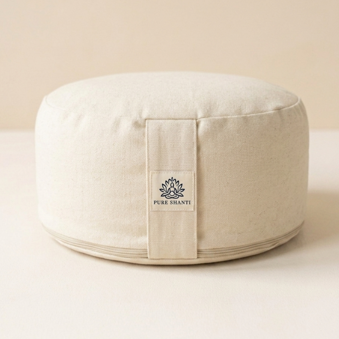 Meditationskissen Natur | Bezug aus 100% Bio-Baumwolle | Natürliche Buchweizenspreu-Füllung