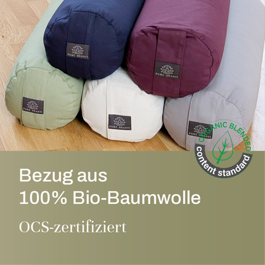 Yogabolster Lindgrün | Bezug aus 100% Bio-Baumwolle | Natürliche Füllung aus Buchweizenspreu | Nachhaltiges Yogakissen | 63 x 17 cm