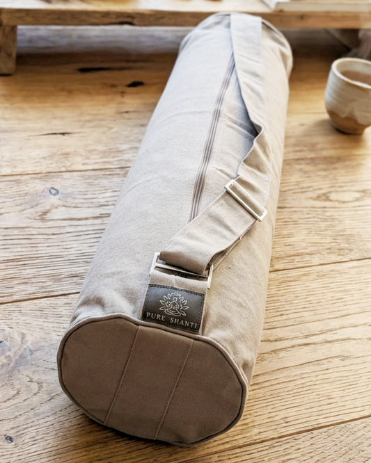 Yogatasche aus Baumwolle - taupe - viel Stauraum - mit verstellbarem Tragegriff
