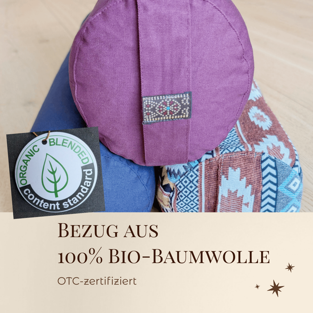 Yogabolster Aubergine | Bezug aus 100% Bio-Baumwolle | Natürliche Füllung aus Buchweizenspreu | Nachhaltiges Yogakissen | Mittelgroß: 63 x 17 cm