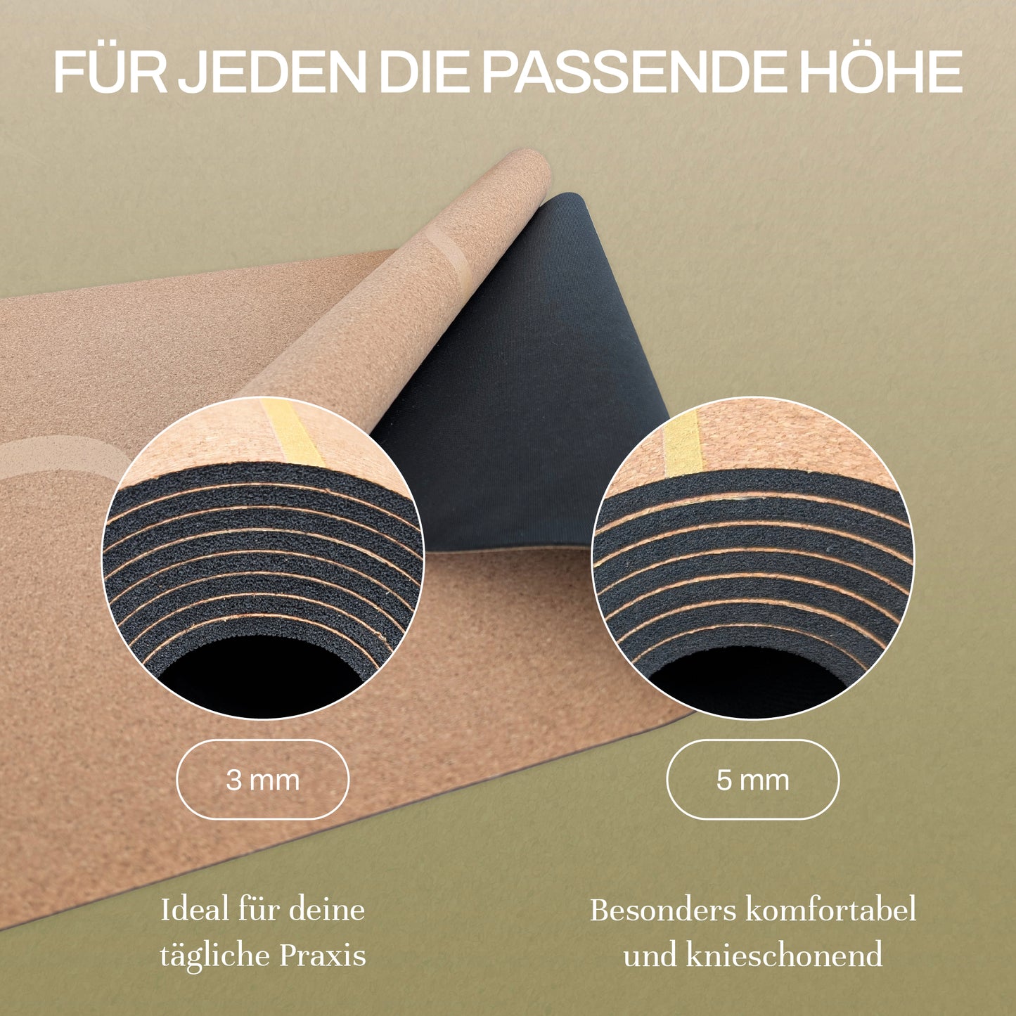 Esterilla de yoga de corcho y caucho natural | Naturalmente antideslizante, agradable al tacto y sin olores | Incluye correa de transporte | 183 x 61 cm