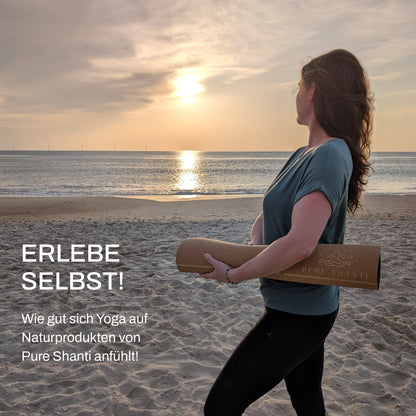 Yogamatte aus Kork & Naturkautschuk | Natürlich rutschfest, angenehm hautfreundlich & geruchsneutral | Inkl. Tragegurt | 183 x 61 cm