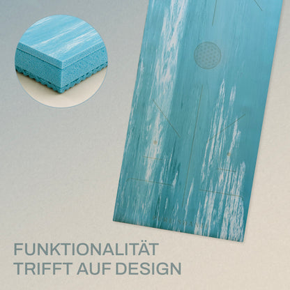 Yogamatte aus reinem Naturkautschuk | Perfekter Grip | Farbe: Ocean | Kostenloser Tragegurt | 183 x 64 cm | 4mm Dämpfung
