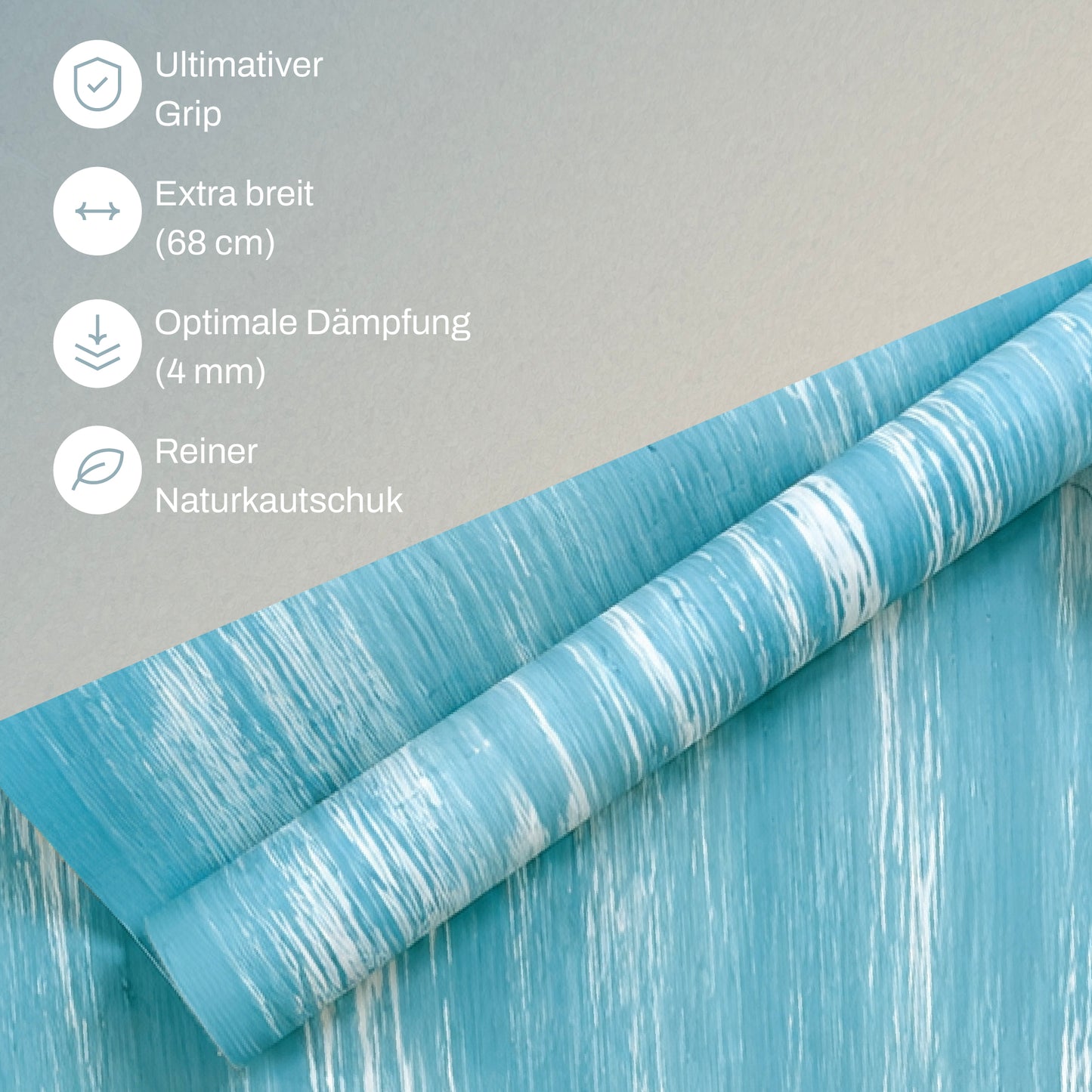 Yogamatte aus reinem Naturkautschuk | Perfekter Grip | Farbe: Ocean | Kostenloser Tragegurt | 183 x 64 cm | 4mm Dämpfung