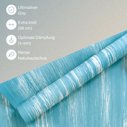Yogamatte aus reinem Naturkautschuk | Perfekter Grip | Farbe: Ocean | Kostenloser Tragegurt | 183 x 64 cm | 4mm Dämpfung