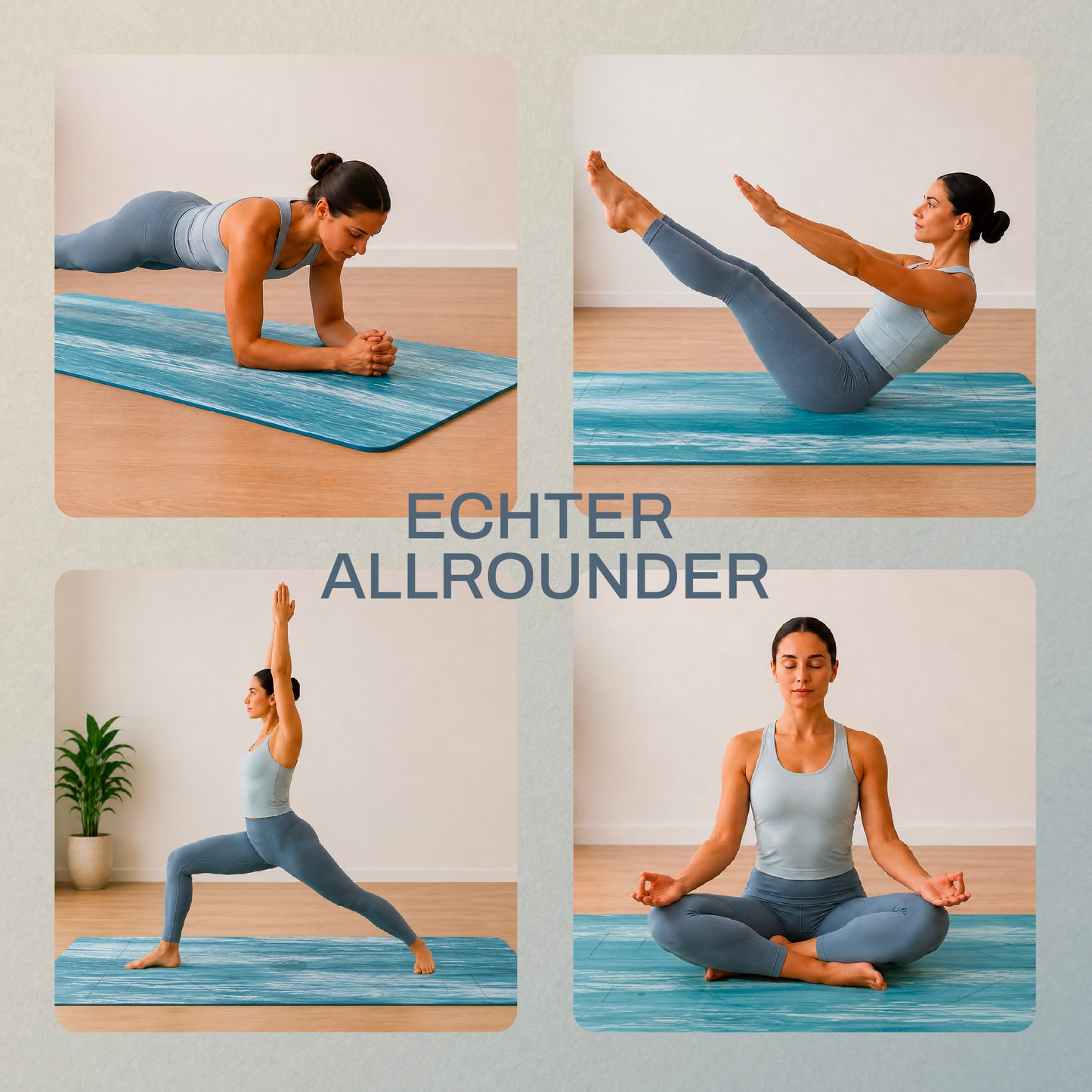 Yogamatte aus reinem Naturkautschuk | Perfekter Grip | Farbe: Ocean | Kostenloser Tragegurt | 183 x 64 cm | 4mm Dämpfung