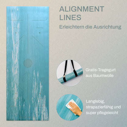 Yogamatte aus reinem Naturkautschuk | Perfekter Grip | Farbe: Ocean | Kostenloser Tragegurt | 183 x 64 cm | 4mm Dämpfung